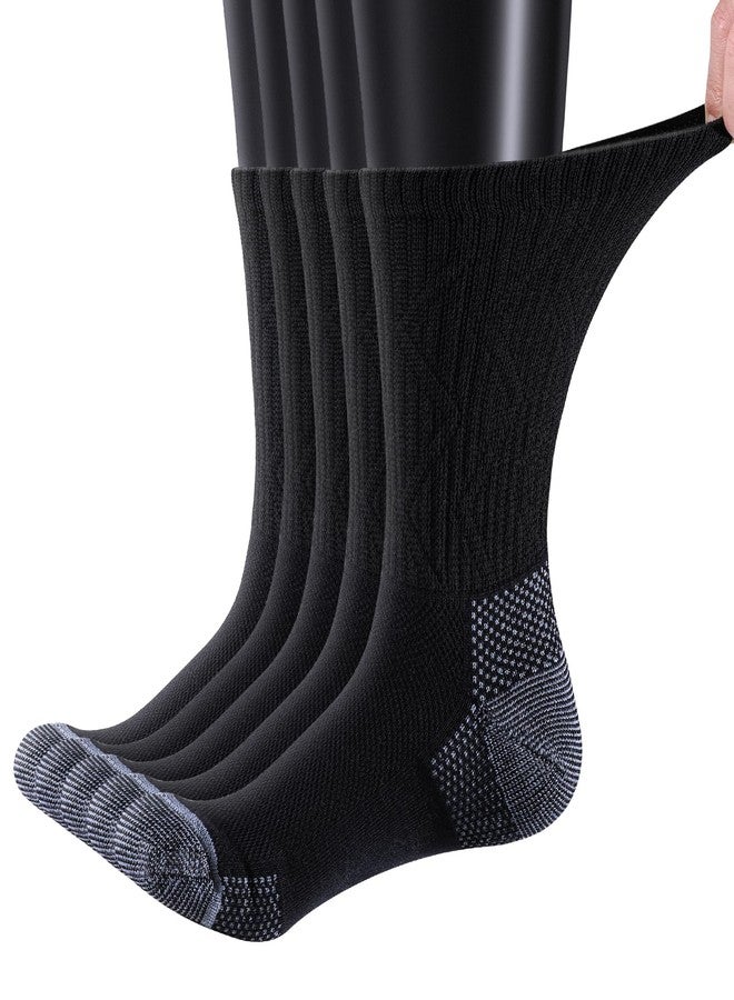 YUEDGE Men's Black Viscose Bamboo Diabetic Socks Wide Top Non Binding Neuropathy Socks For Men And Women Size 9-11, 5 Pairs - Image 1